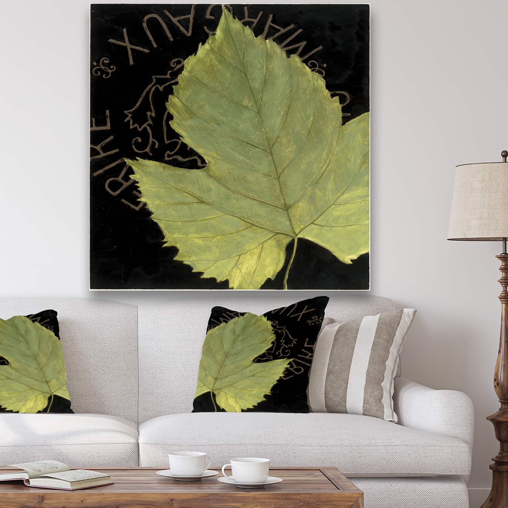 Designart - Green Leaf On Black